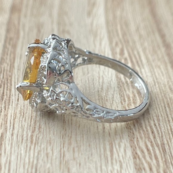 Radiant Cut Citrine Art Deco Filigree Ring - 925 Sterling Silver - Picture 2 of 5